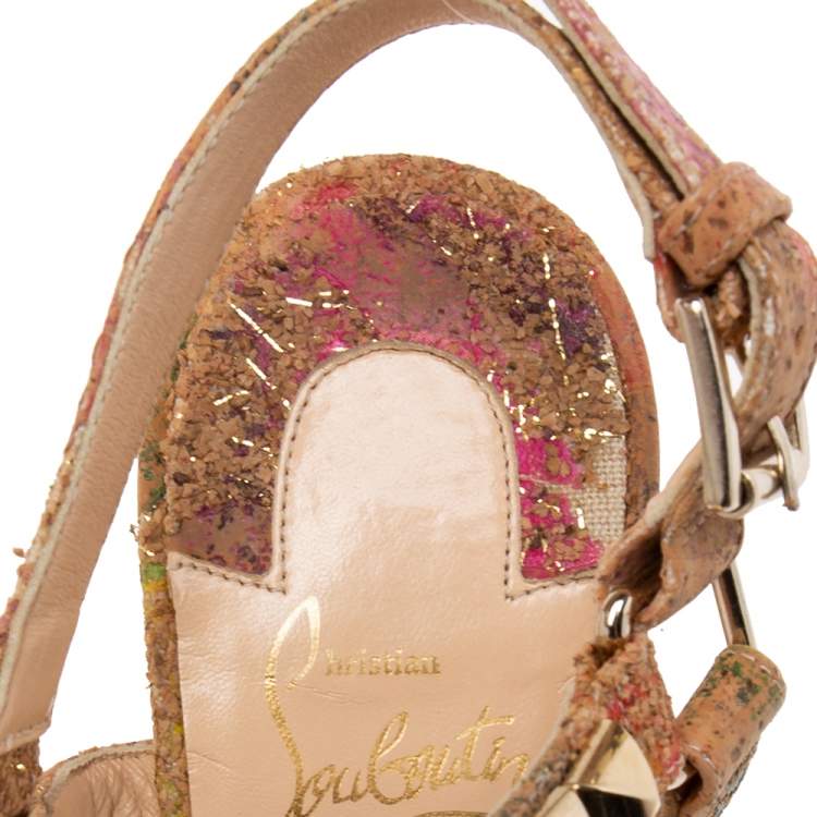 Pre Owned Christian Louboutin Multicolor Nubuck Leather Studded  Cataclou Espadrille  Sandals Size 37 