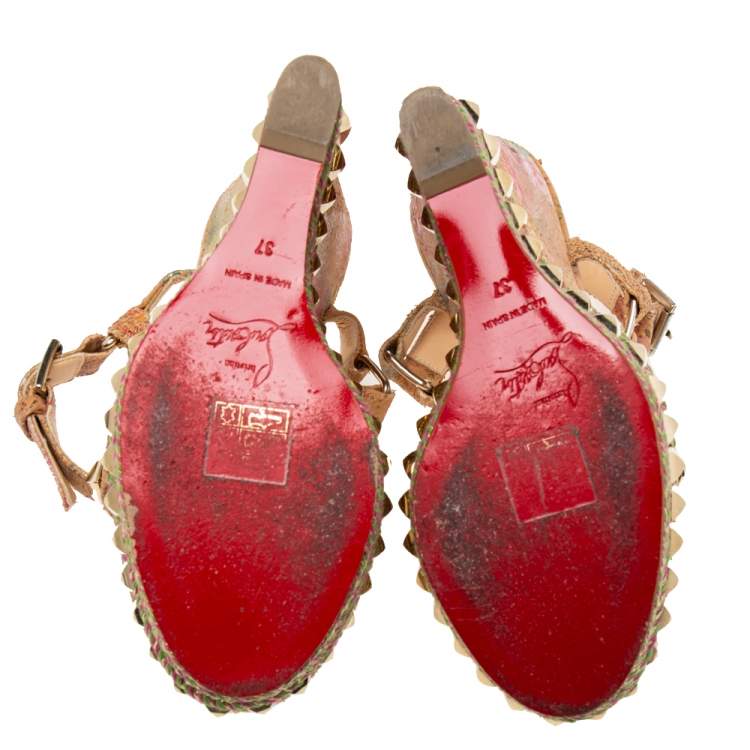 Pre Owned Christian Louboutin Multicolor Nubuck Leather Studded  Cataclou Espadrille  Sandals Size 37 