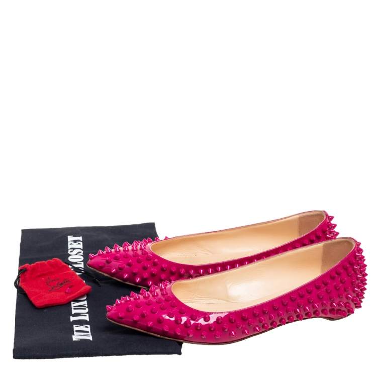 Pre Owned Christian Louboutin Hot Pink Patent Leather Pigalle Spikes Ballet Flats Size 38