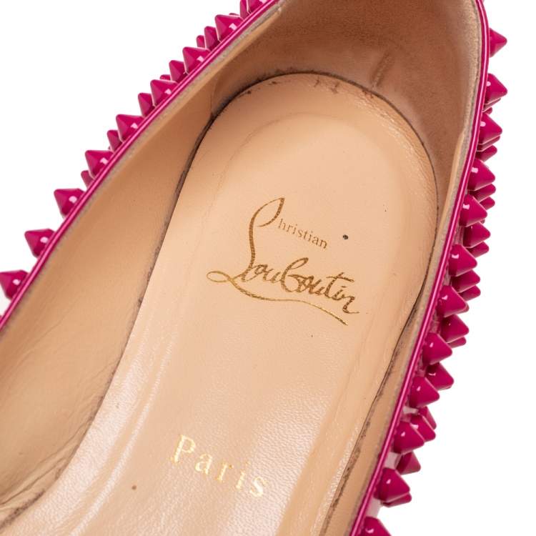Pre Owned Christian Louboutin Hot Pink Patent Leather Pigalle Spikes Ballet Flats Size 38