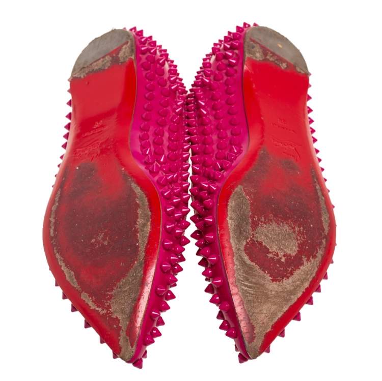 Pre Owned Christian Louboutin Hot Pink Patent Leather Pigalle Spikes Ballet Flats Size 38