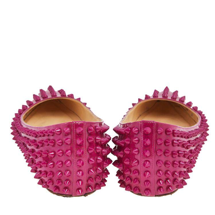 Pre Owned Christian Louboutin Hot Pink Patent Leather Pigalle Spikes Ballet Flats Size 38