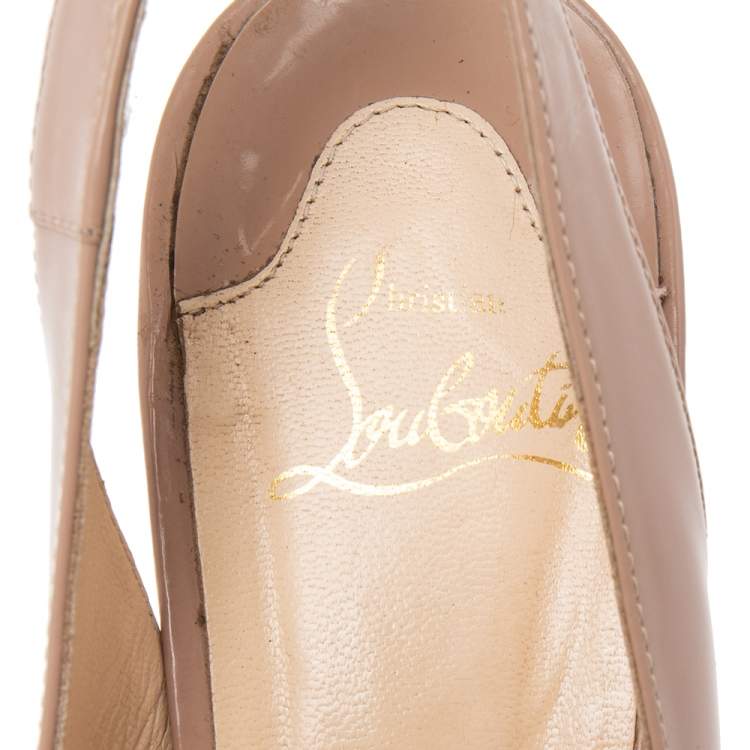 Pre Owned Christian Louboutin Beige Patent Leather Soso Slingback Sandals Size 38