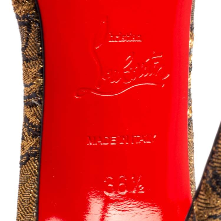 Pre Owned Christian Louboutin Gold Brocade Fabric Iriza Pumps Size 36.5