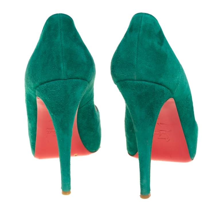 Pre Owned Christian Louboutin Green Suede Very Prive Pumps Size 39