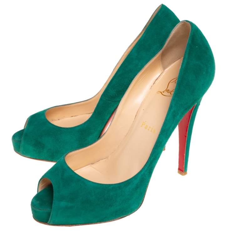 Pre Owned Christian Louboutin Green Suede Very Prive Pumps Size 39