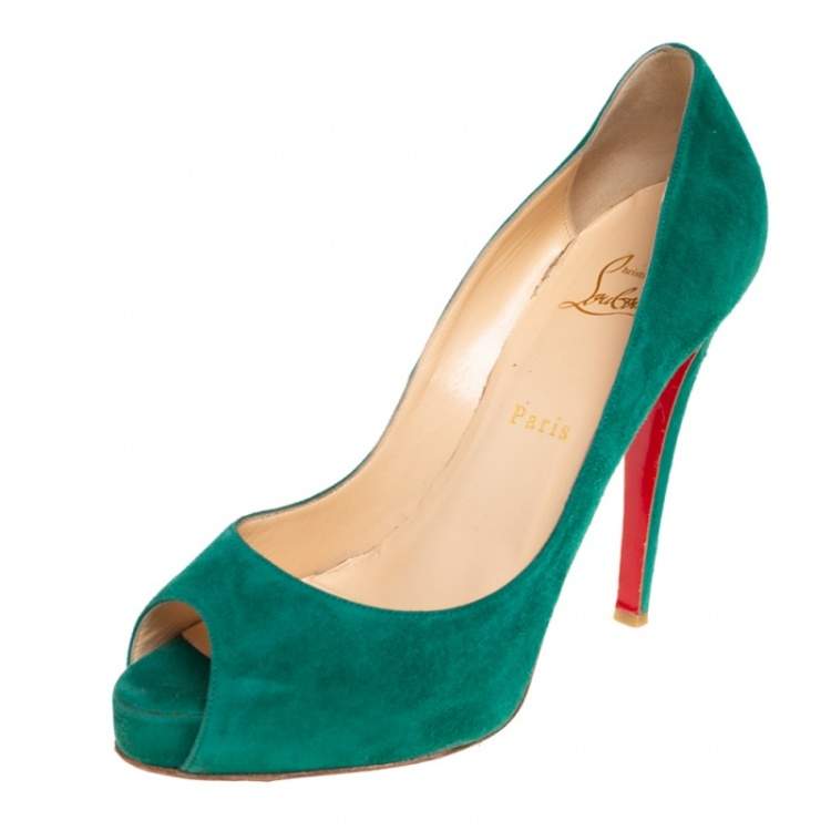 Pre Owned Christian Louboutin Green Suede Very Prive Pumps Size 39