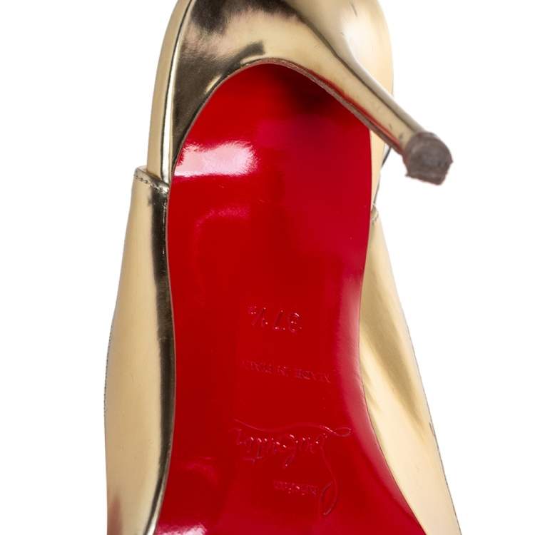 Pre Owned Christian Louboutin Gold Leather and PVC Paulina Slingback Pumps Size 37.5