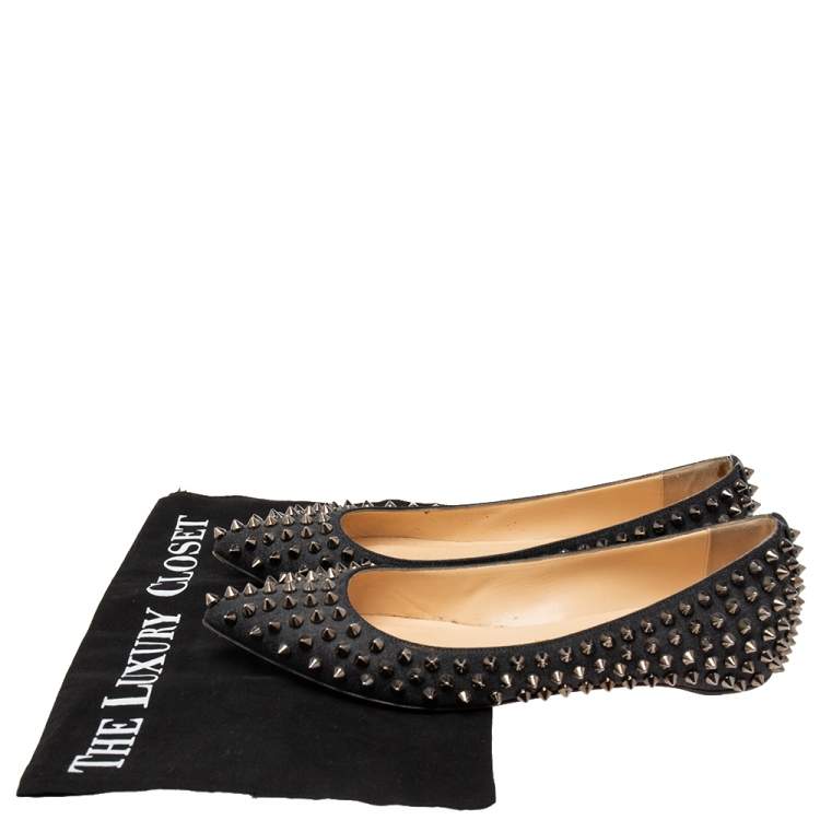 Pre Owned Christian Louboutin Black Canvas Pigalle Spike Ballet Flats Size 37