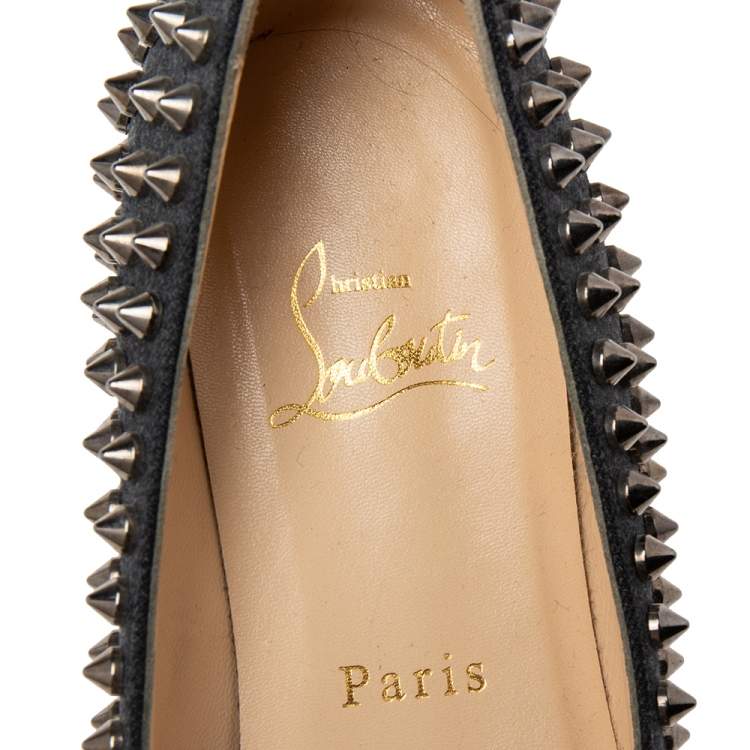Pre Owned Christian Louboutin Black Canvas Pigalle Spike Ballet Flats Size 37