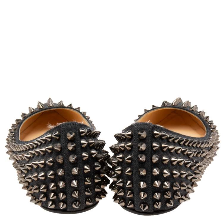 Pre Owned Christian Louboutin Black Canvas Pigalle Spike Ballet Flats Size 37