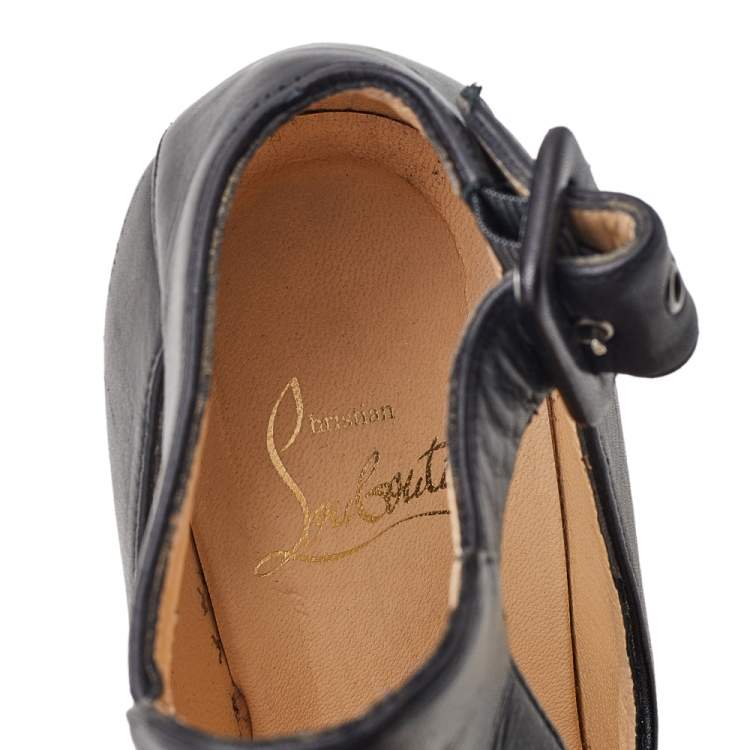 Pre Owned Christian Louboutin Black Leather Cut-Out Ankle Booties Size 36.5