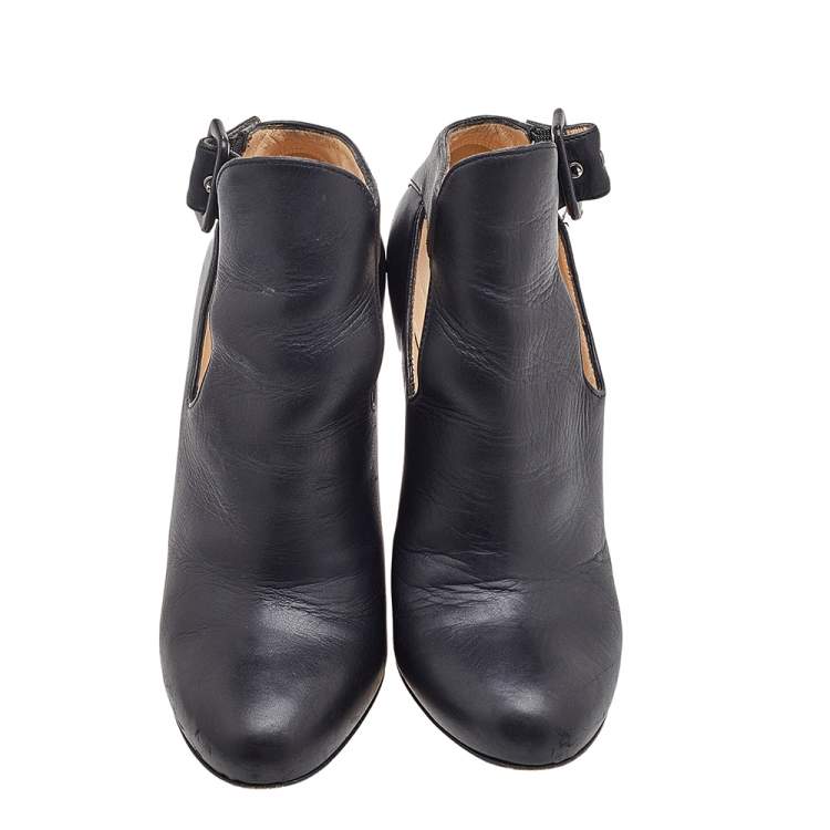Pre Owned Christian Louboutin Black Leather Cut-Out Ankle Booties Size 36.5