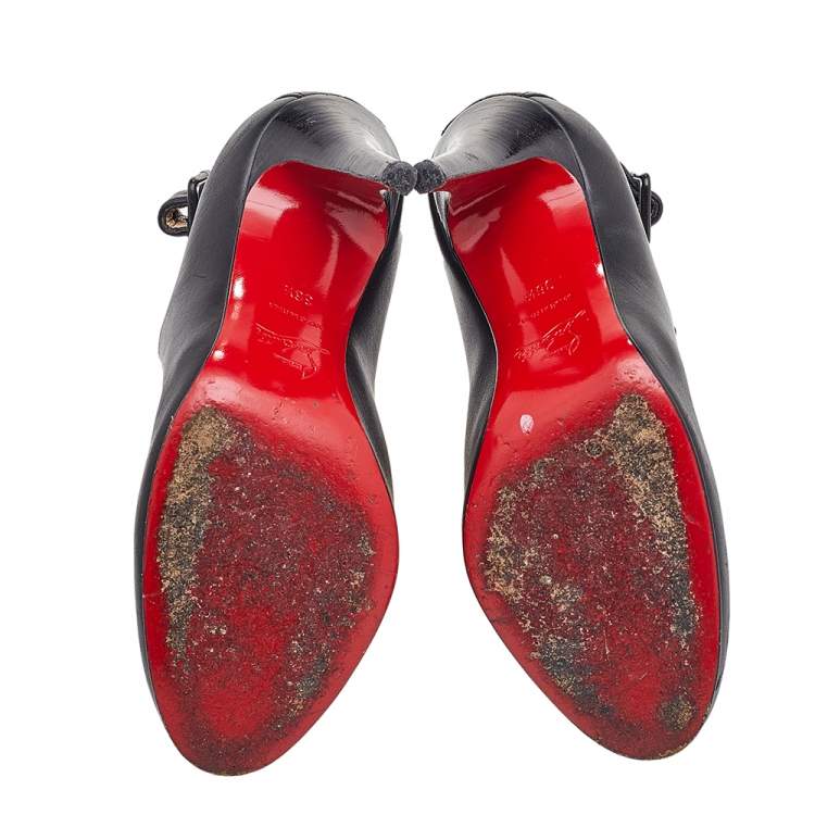 Pre Owned Christian Louboutin Black Leather Cut-Out Ankle Booties Size 36.5