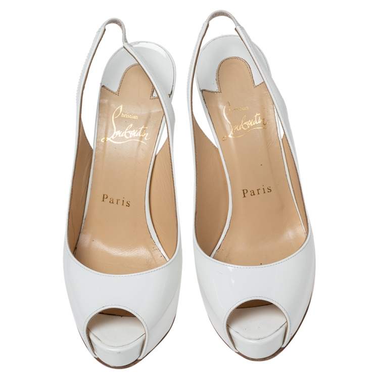 Pre Owned Christian Louboutin White Patent Leather Very Prive Sandals Size 37.5