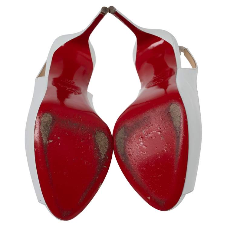 Pre Owned Christian Louboutin White Patent Leather Very Prive Sandals Size 37.5
