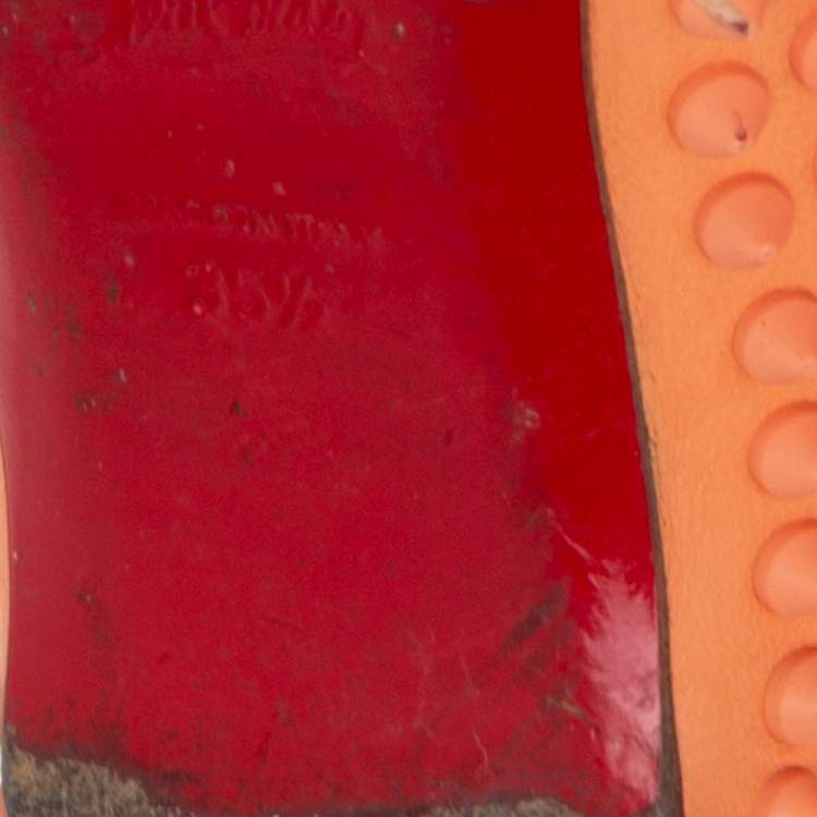 Pre Owned Christian Louboutin Orange Leather Spiked Ballet Flats Size 35.5