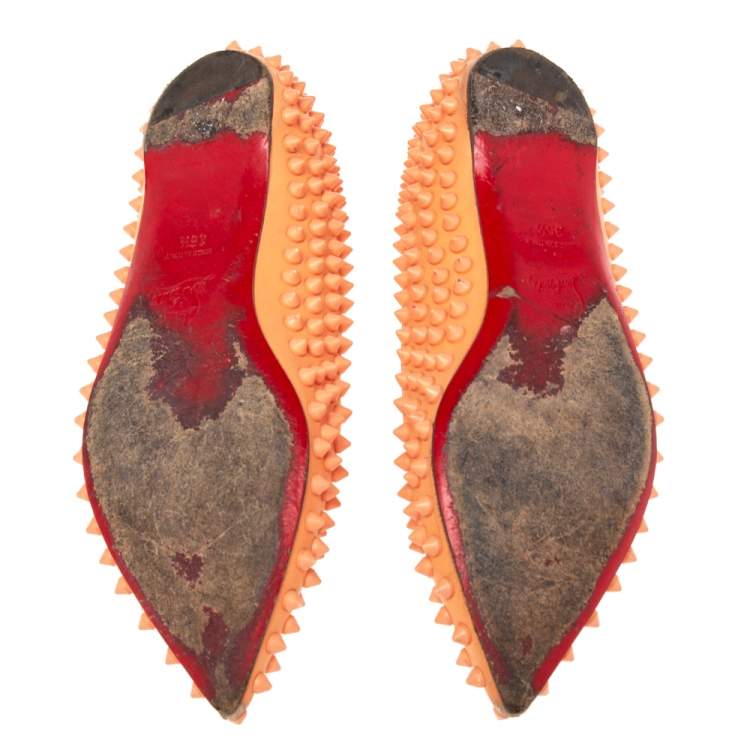 Pre Owned Christian Louboutin Orange Leather Spiked Ballet Flats Size 35.5