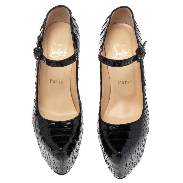 Pre Owned Christian Louboutin Black Python Leather Daffodile Pumps Size 36