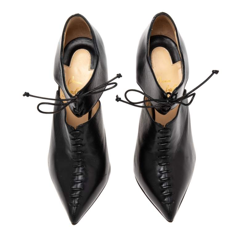 Pre Owned Christian Louboutin Black Leather Corsita Booties Size 36