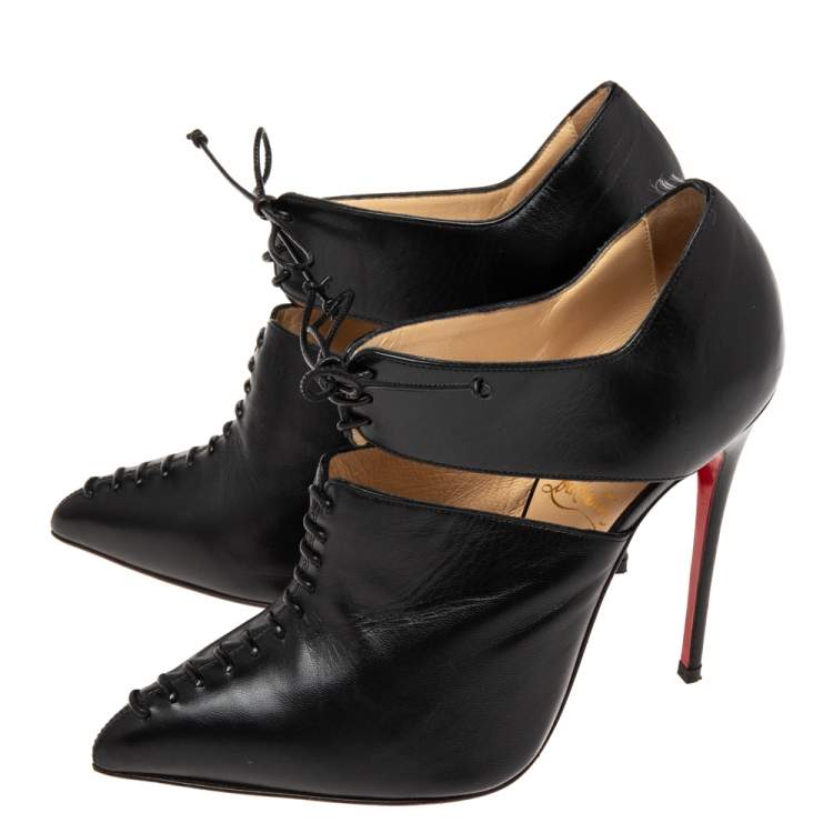 Pre Owned Christian Louboutin Black Leather Corsita Booties Size 36