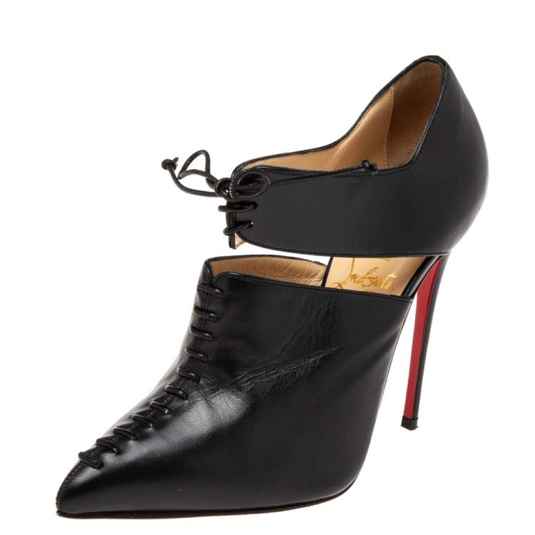 Pre Owned Christian Louboutin Black Leather Corsita Booties Size 36