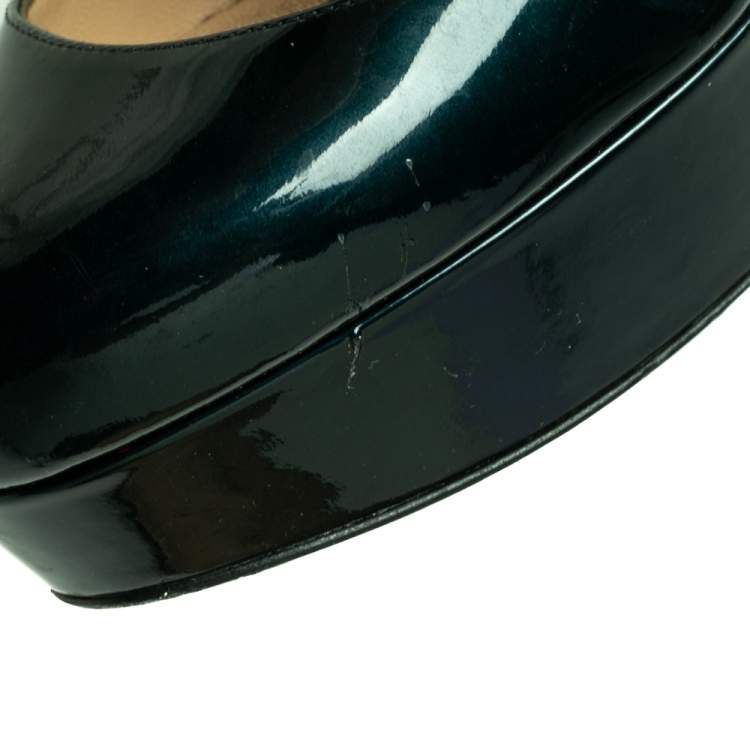 Pre Owned Christian Louboutin Dark Teal Patent Leather Bianca Pumps Size 36