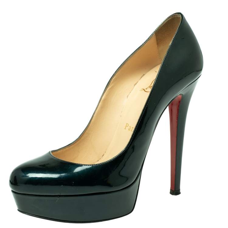 Pre Owned Christian Louboutin Dark Teal Patent Leather Bianca Pumps Size 36