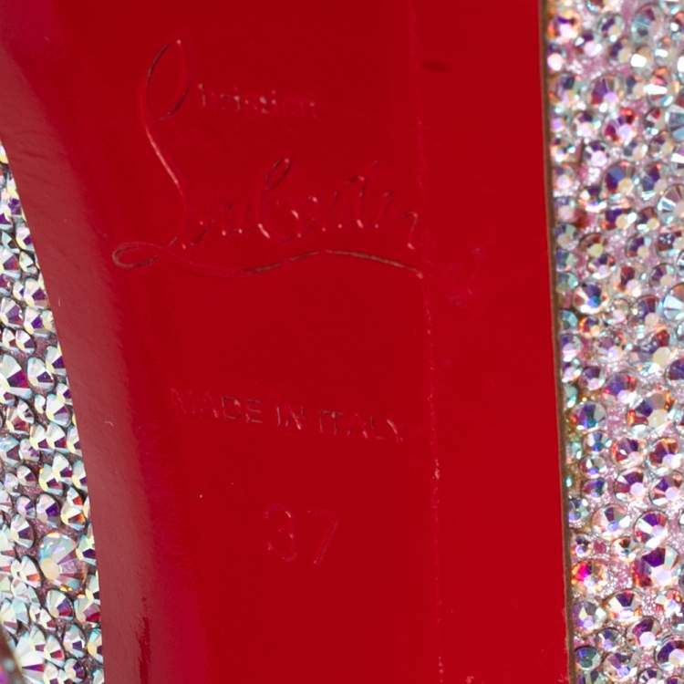 Pre Owned Christian Louboutin Pink/Silver Crystal Embellished Suede Daffodile Platform Pumps Size 37