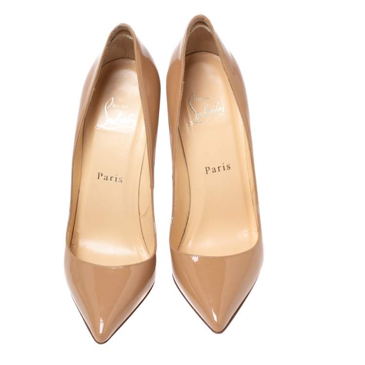 Pre Owned Christian Louboutin Beige Patent Leather Pigalle Pumps Size 36