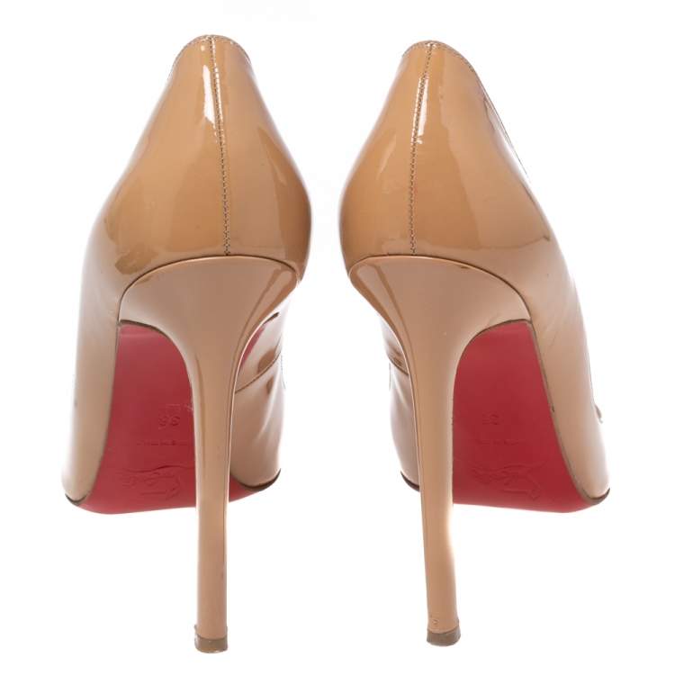 Pre Owned Christian Louboutin Beige Patent Leather Pigalle Pumps Size 36