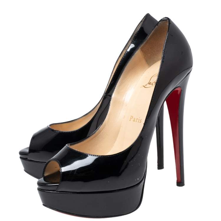 مملوكة مسبقًا Christian Louboutin Black Patent Leather Lady Peep Toe Pumps Size 36.5