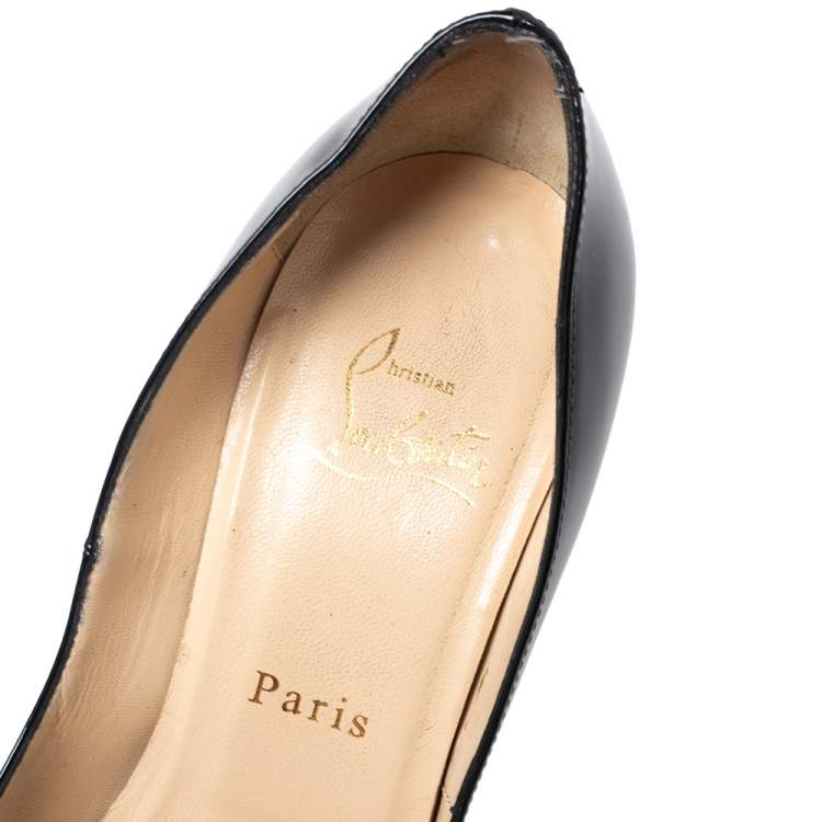 مملوكة مسبقًا Christian Louboutin Black Patent Leather Lady Peep Toe Pumps Size 36.5