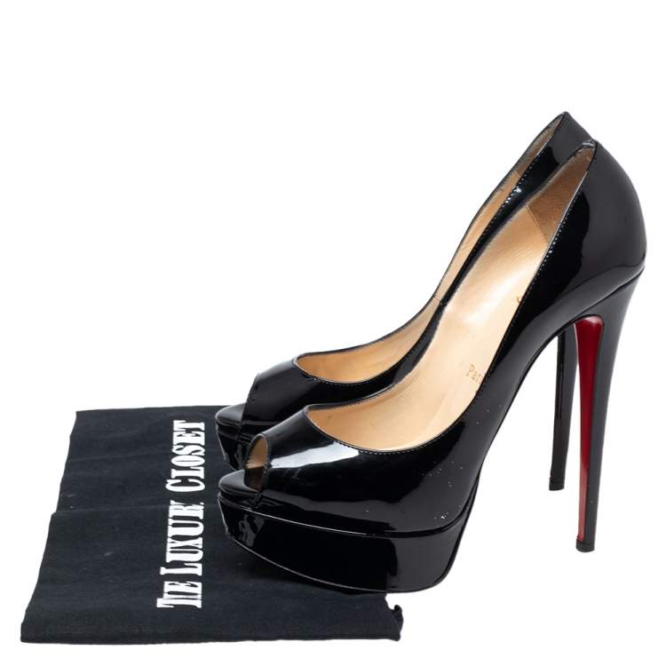 مملوكة مسبقًا Christian Louboutin Black Patent Leather Lady Peep Toe Pumps Size 36.5