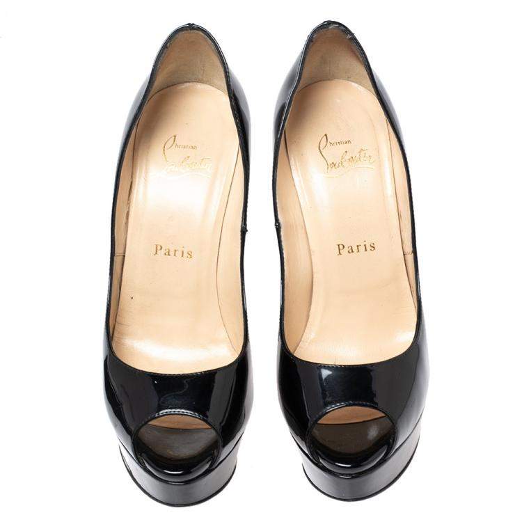 مملوكة مسبقًا Christian Louboutin Black Patent Leather Lady Peep Toe Pumps Size 36.5