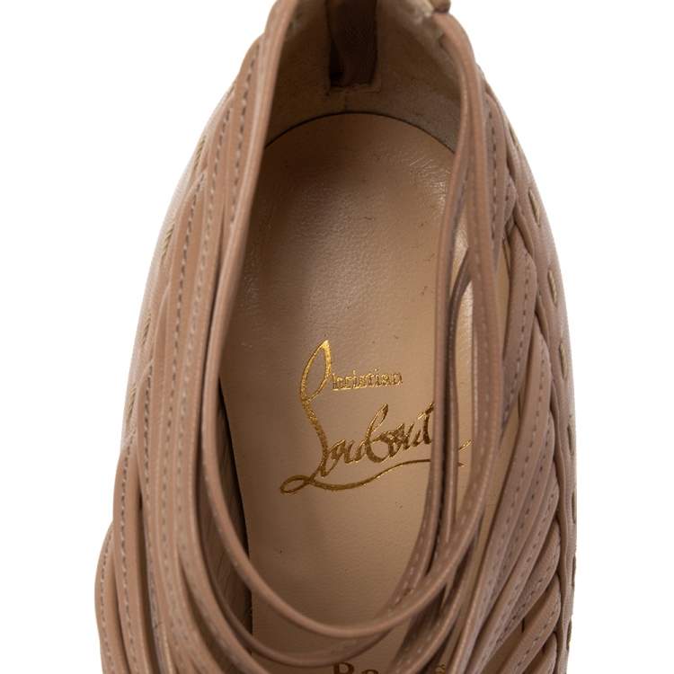 Pre Owned Christian Louboutin Beige Leather Gortik Ankle Booties Size 36