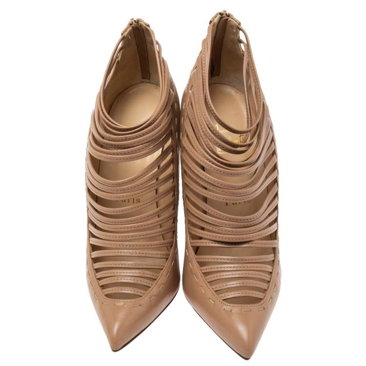Pre Owned Christian Louboutin Beige Leather Gortik Ankle Booties Size 36