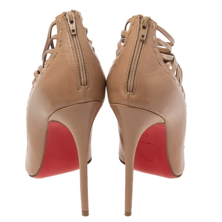 Pre Owned Christian Louboutin Beige Leather Gortik Ankle Booties Size 36