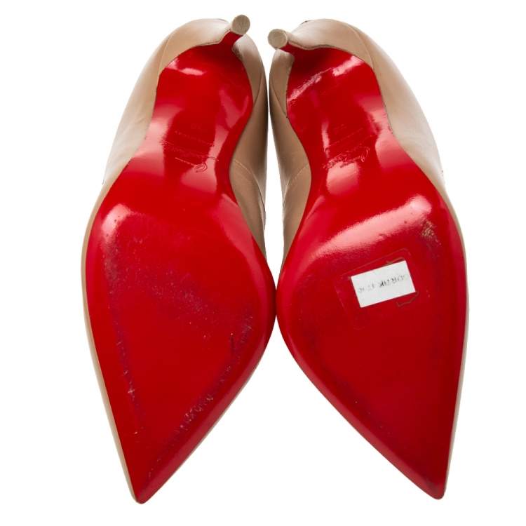 Pre Owned Christian Louboutin Beige Leather Gortik Ankle Booties Size 36
