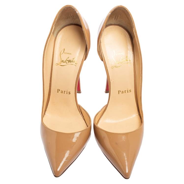 Pre Owned Christian Louboutin Beige Patent Leather Iriza Pumps Size 36
