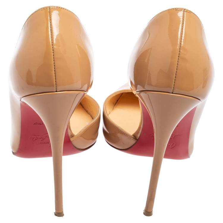 Pre Owned Christian Louboutin Beige Patent Leather Iriza Pumps Size 36
