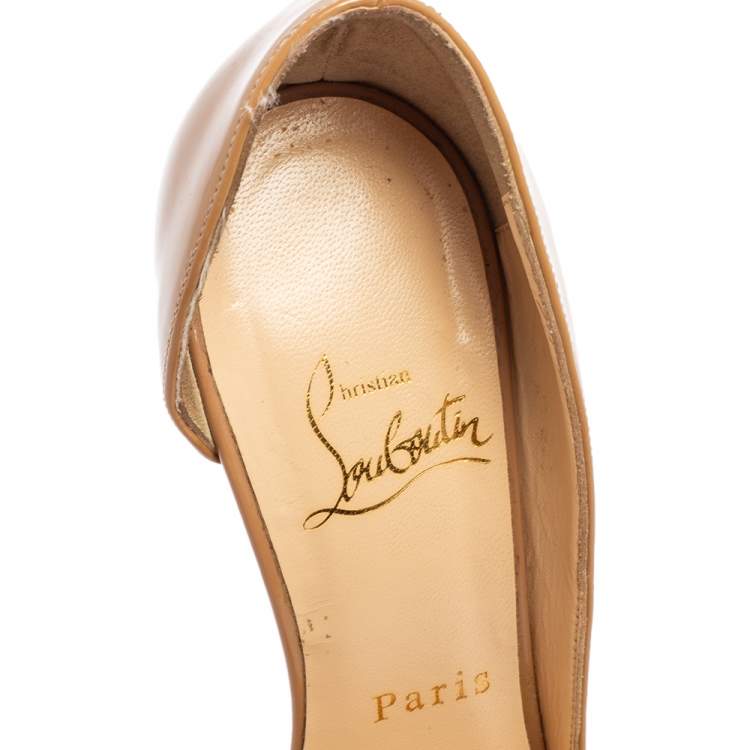 Pre Owned Christian Louboutin Beige Patent Leather Iriza Pumps Size 36