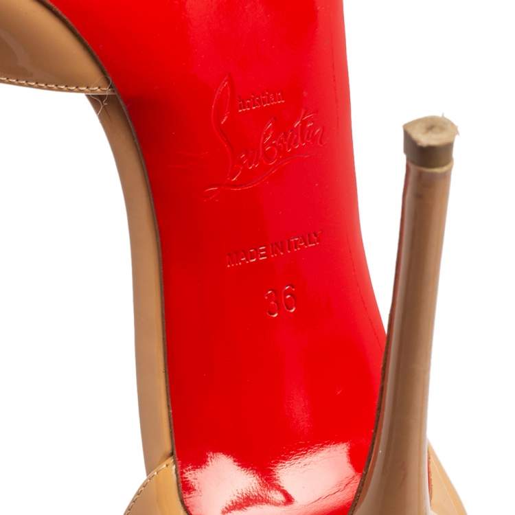 Pre Owned Christian Louboutin Beige Patent Leather Iriza Pumps Size 36