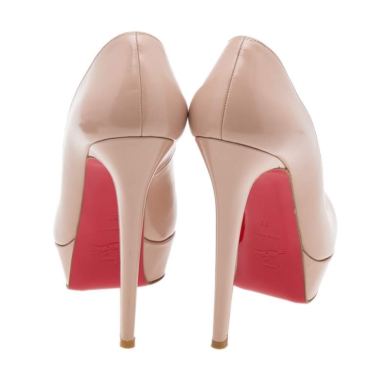 Pre Owned Christian Louboutin Beige Leather Bianca Platform Pumps Size 39