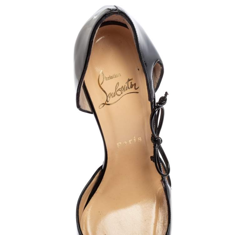 Pre Owned Christian Louboutin Black Patent Leather Bow D'orsay Pointed-Toe Pumps Size 37.5
