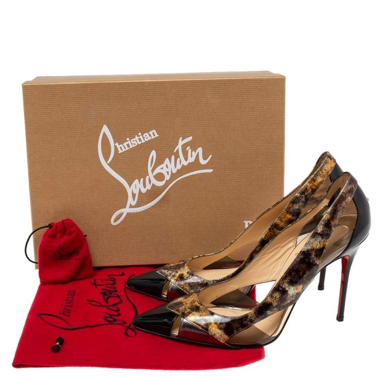 Pre Owned Christian Louboutin Black Patent Leather and PVC Galata Pumps Size 38.5