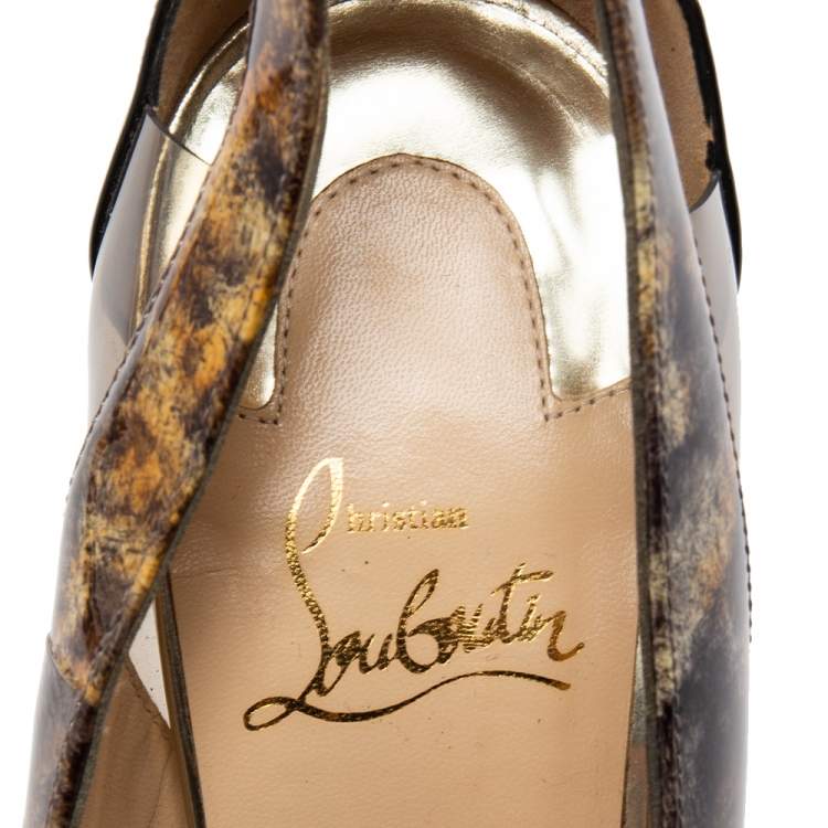Pre Owned Christian Louboutin Black Patent Leather and PVC Galata Pumps Size 38.5