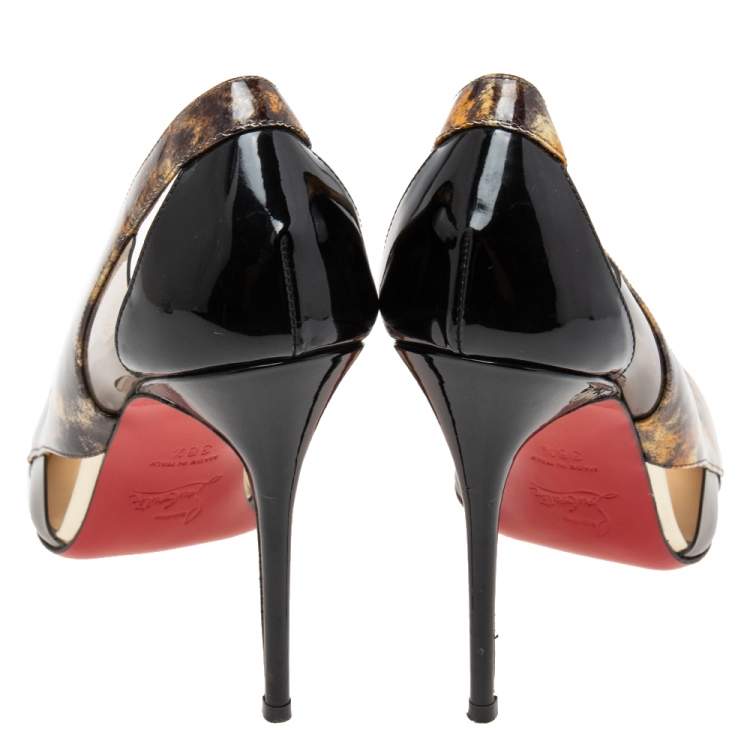Pre Owned Christian Louboutin Black Patent Leather and PVC Galata Pumps Size 38.5