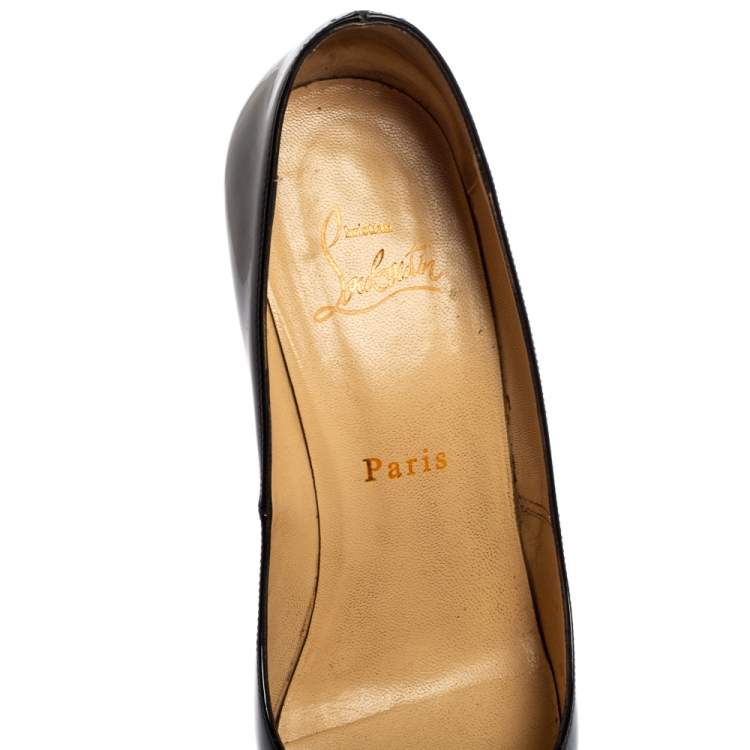 Pre Owned Christian Louboutin Black Patent Leather Very Prive Pumps Size 37.5