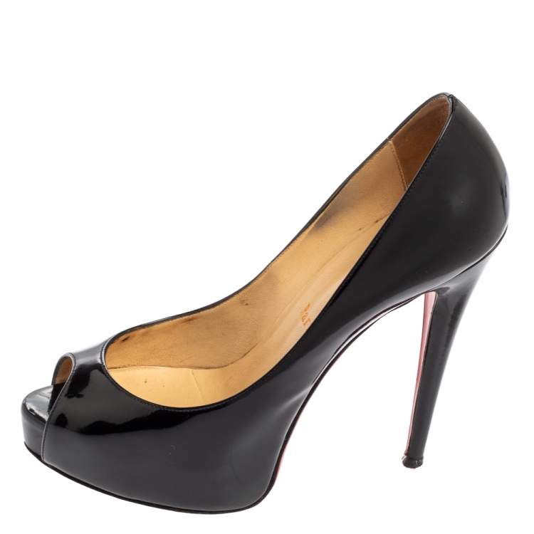 Pre Owned Christian Louboutin Black Patent Leather Very Prive Pumps Size 37.5